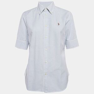 Ralph Lauren White/Blue Stripe Cotton Half Sleeve Shirt S